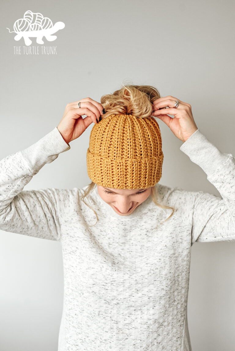 Easy Breezy Chunky Bun Beanie - Free Crochet Pattern- The Turtle Trunk