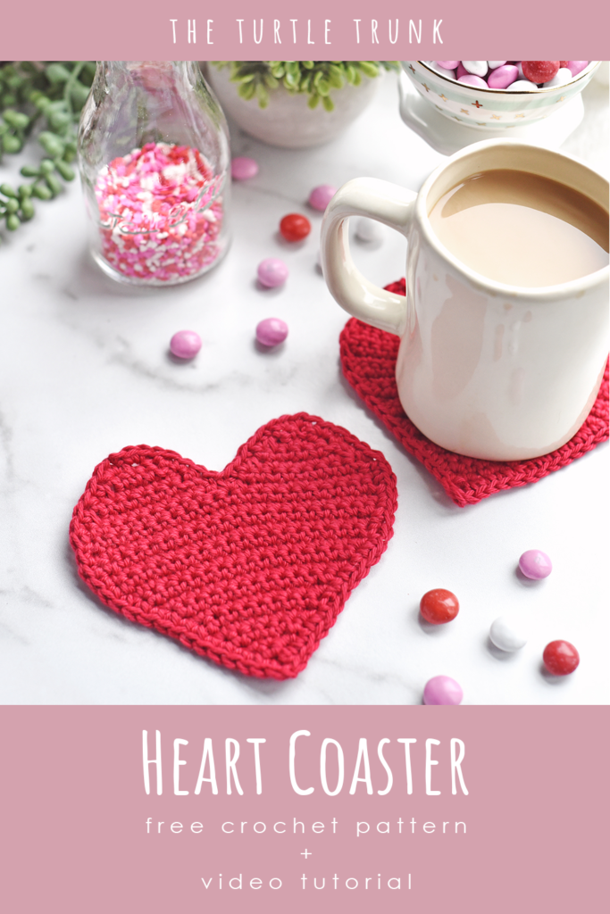 Pinterest pin for the Heart Coaster crochet pattern by The Turtle Trunk