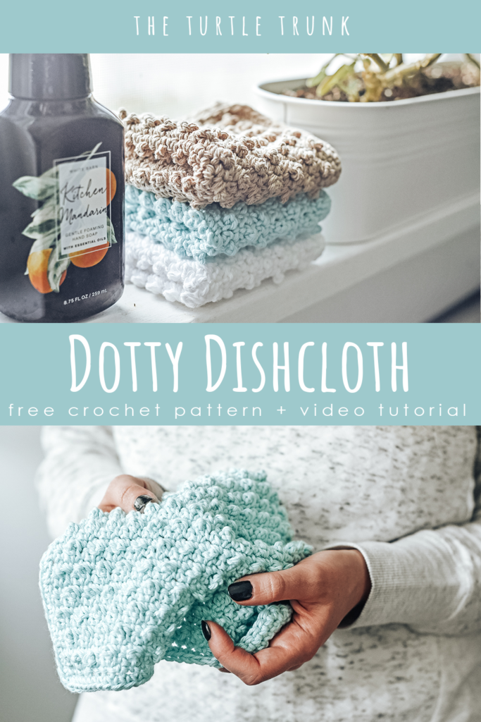 pinterest pin for the dotty dishcloth crochet pattern by The Turtle Trunk