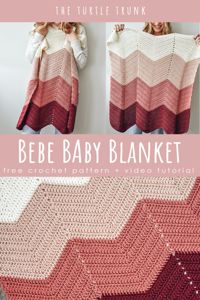 pinterest pin for the bebe baby blanket crochet pattern by The Turtle Trunk