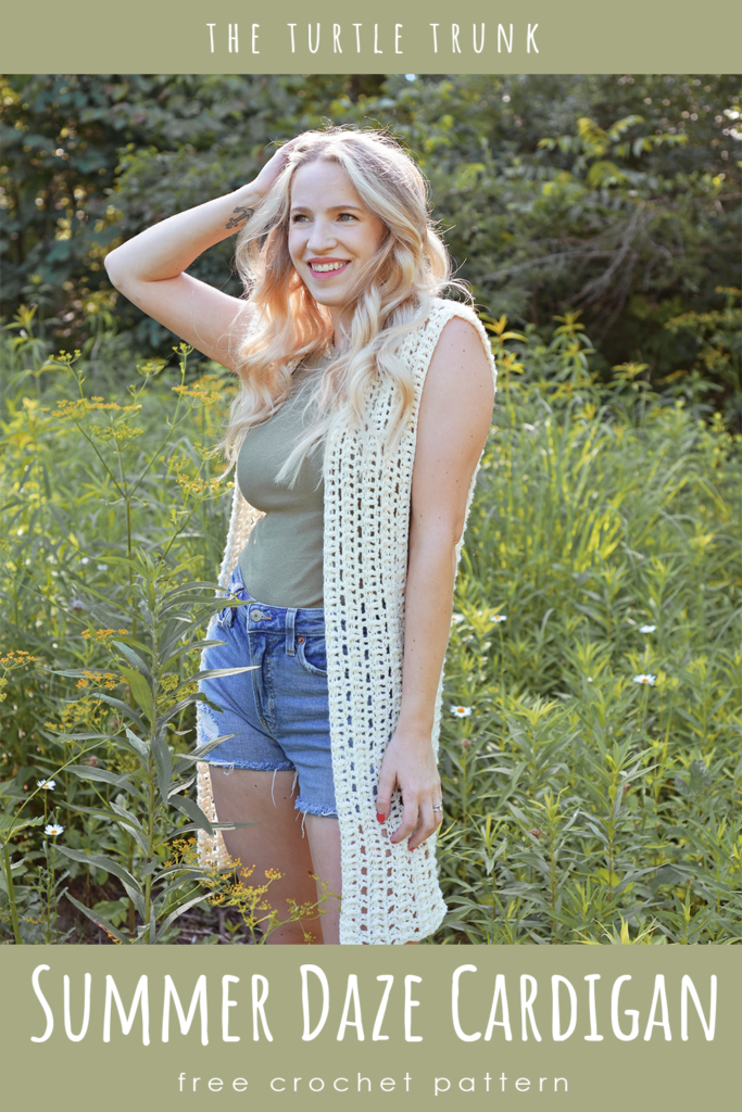 Pinterest pin for the Summer Daze Cardigan crochet pattern by The Turtle Trunk