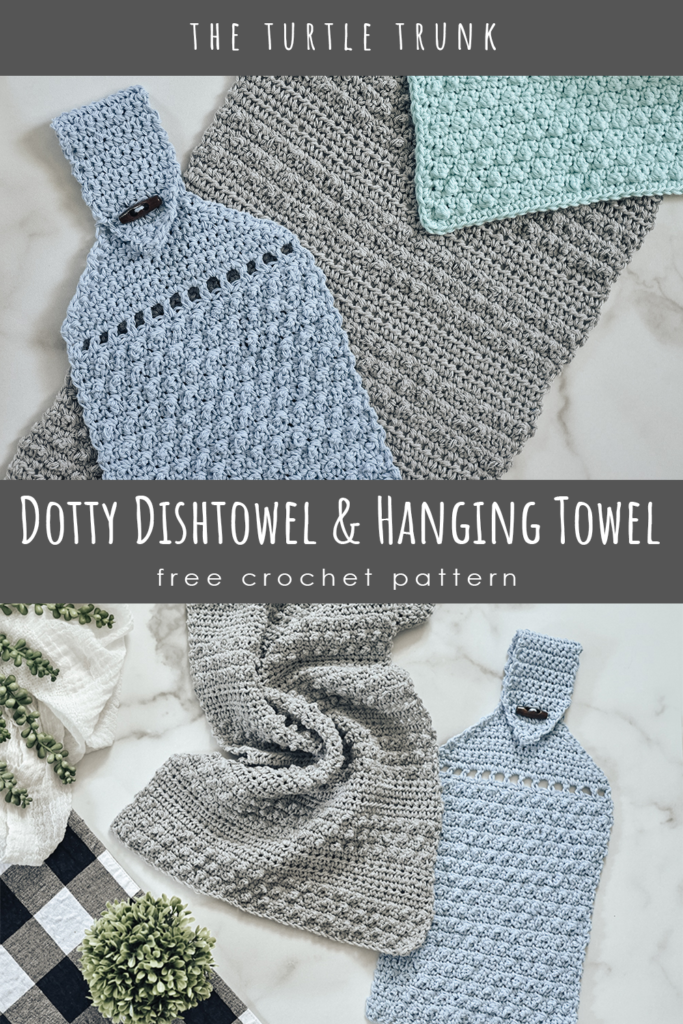 pinterest pin for the dotty dishtowel and hanging towel crochet pattern by The Turtle Trunk