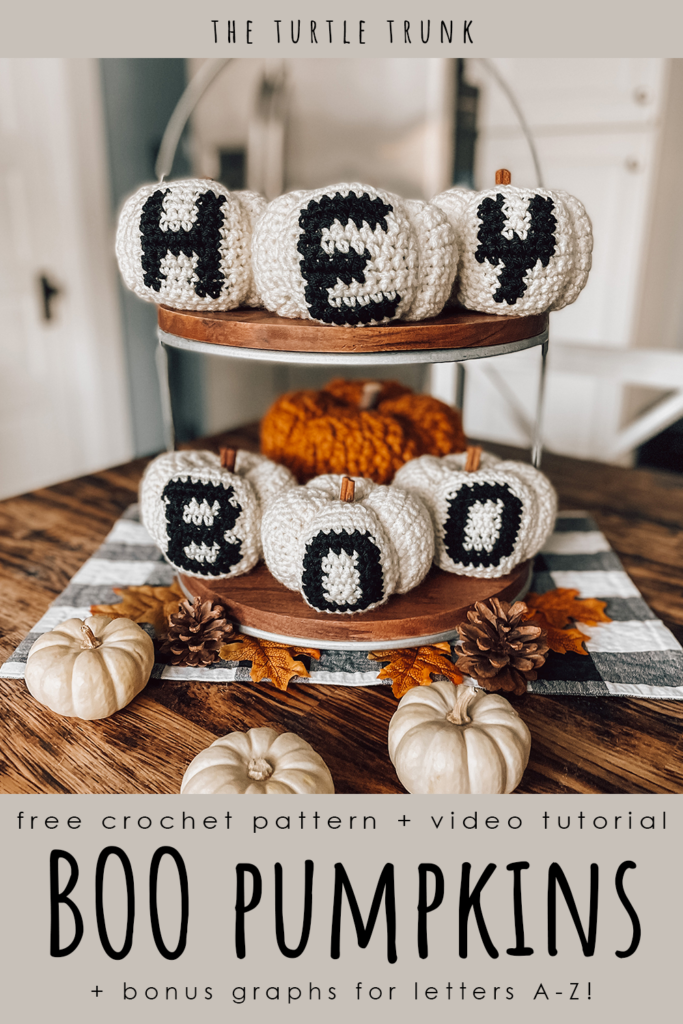 Pinterest pin for the Boo Pumpkins crochet pattern by The Turtle Trunk