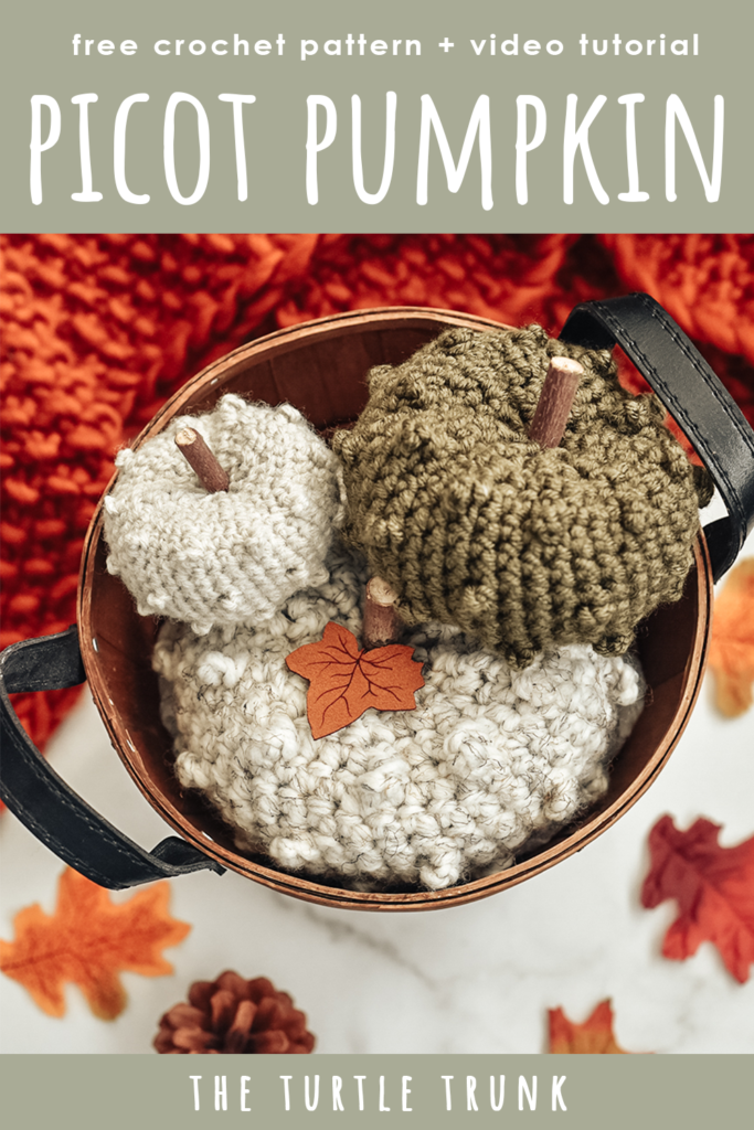 Pinterest pin for the Picot Pumpkin crochet pattern by The Turtle Trunk