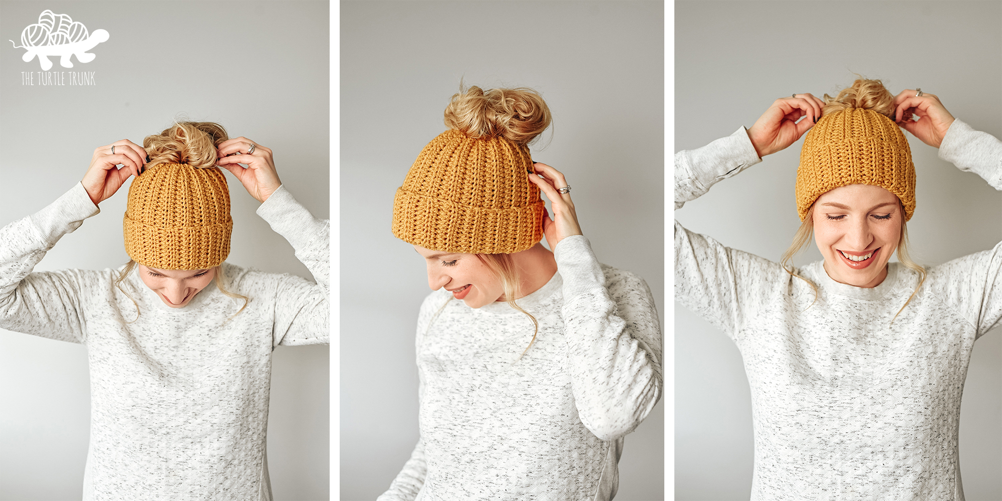 Easy Breezy Bun Beanie crochet pattern by The Turtle Trunk