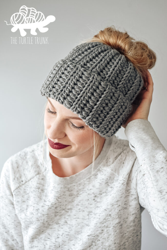 Easy Breezy Chunky Bun Beanie crochet pattern by The Turtle Trunk