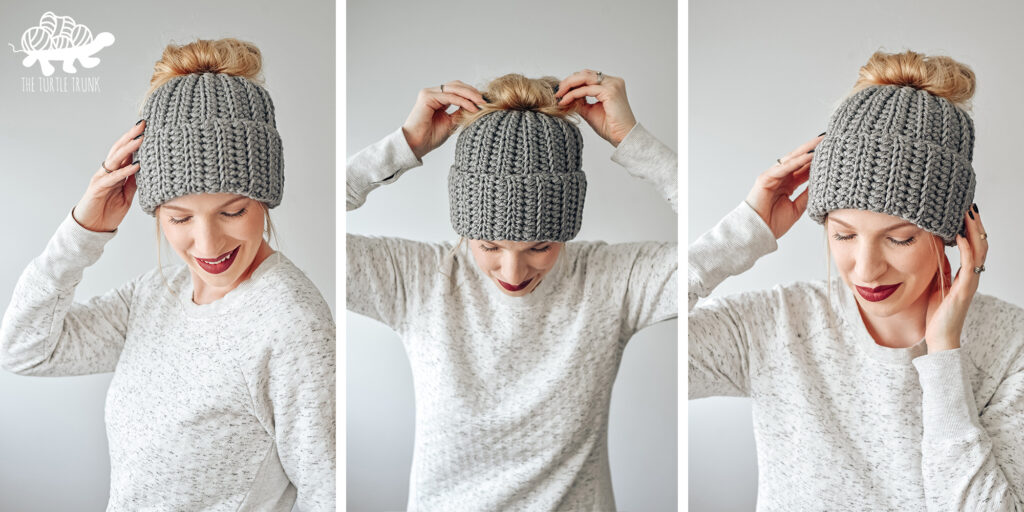 Easy Breezy Chunky Bun Beanie crochet pattern by The Turtle Trunk