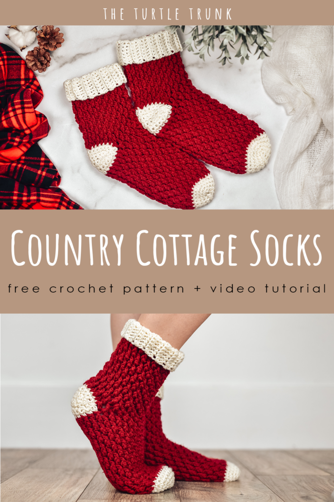 Pinterest Pin for the Country Cottage Socks crochet pattern by The Turtle Trunk