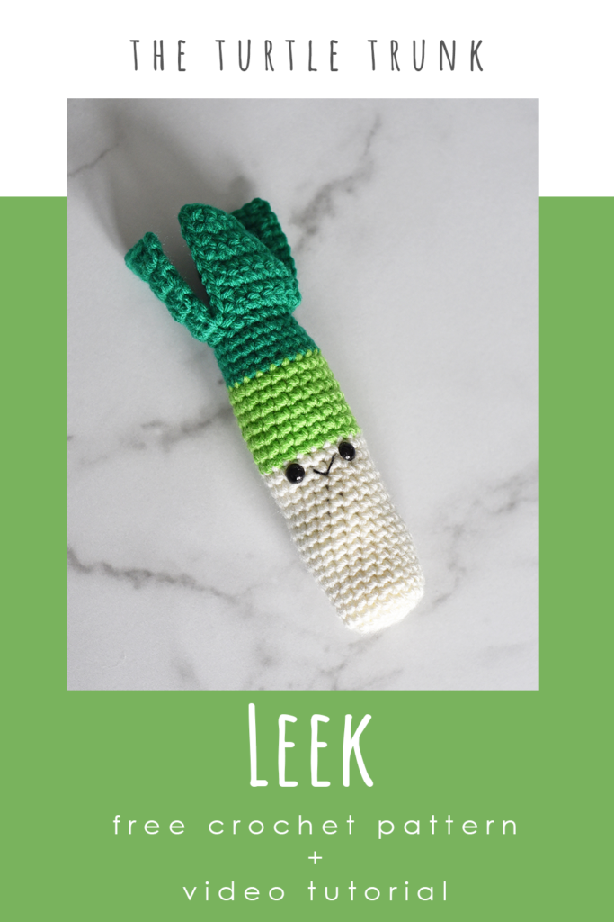 Pinterest pin for the leek crochet pattern by The Turtle Trunk