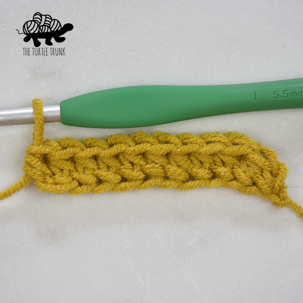 Photo shows how to crochet a foundation half double crochet.