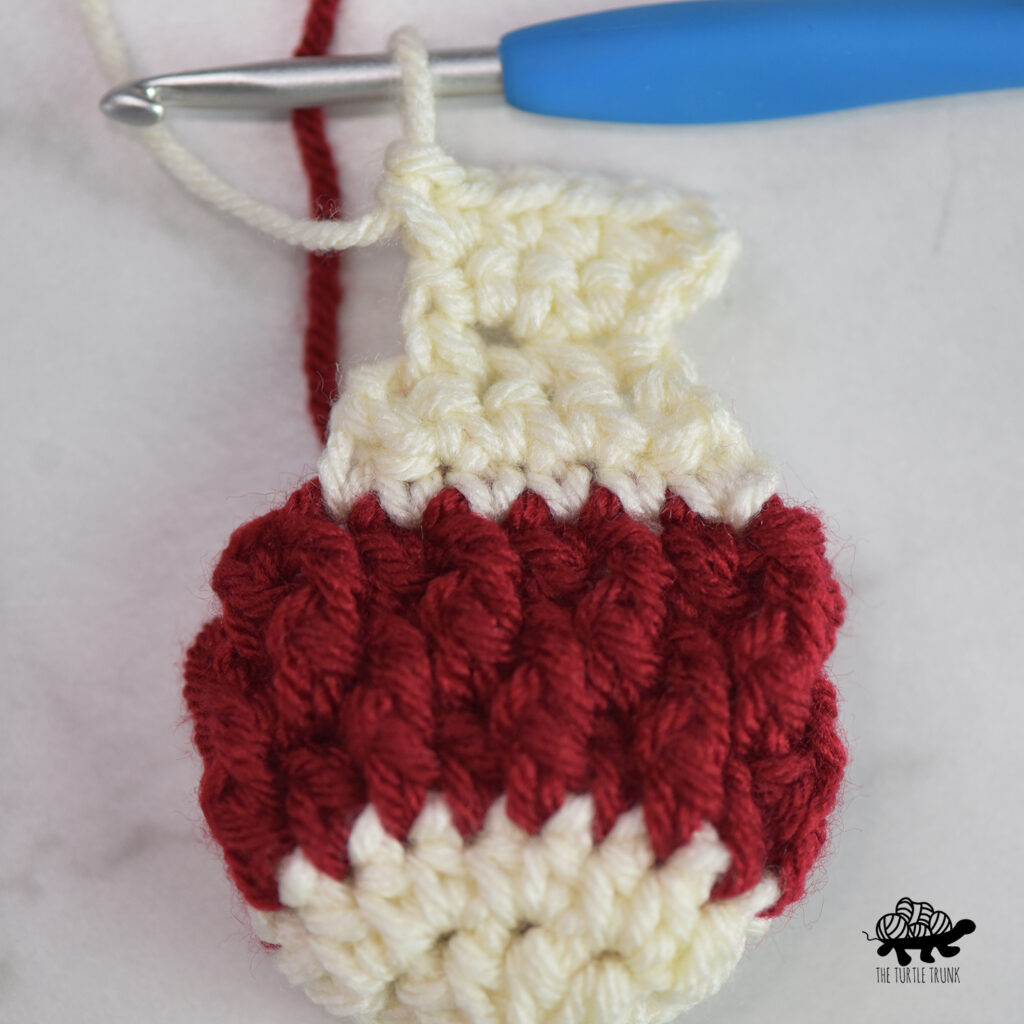 How to crochet the heel on the Mini Country Cottage Stocking crochet pattern.