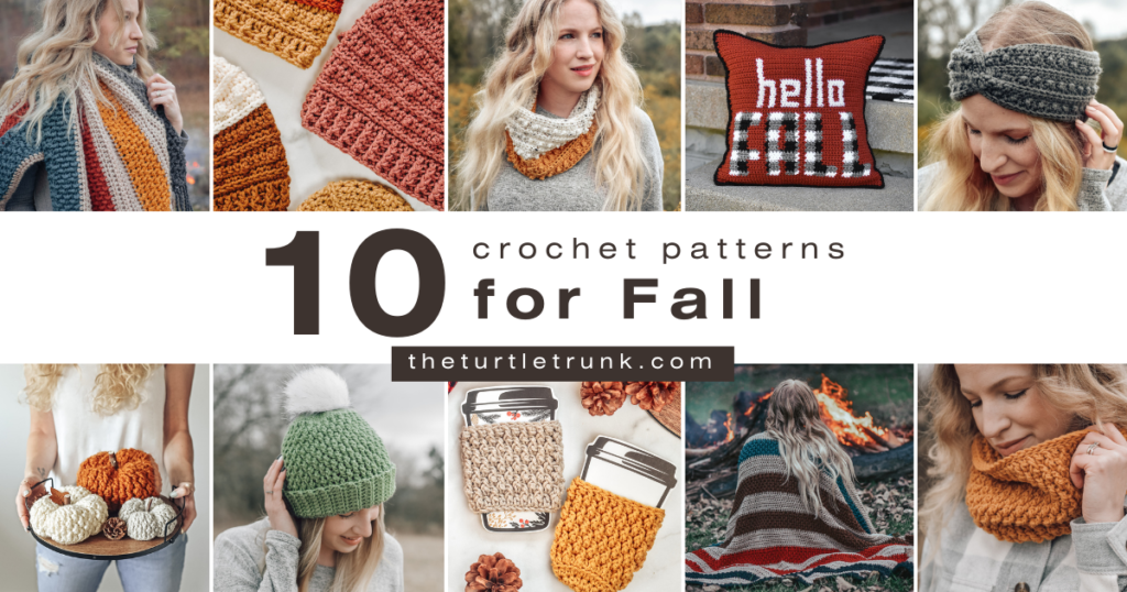 Photo shows 10 pictures of Fall crochet patterns by The Turtle Trunk.