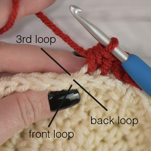 3rd loop on a half double crochet.