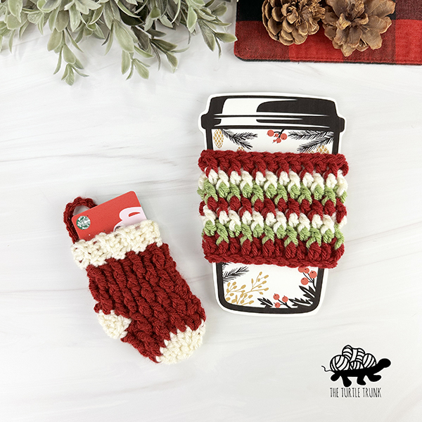 Crochet gift card holder and cup cozy.