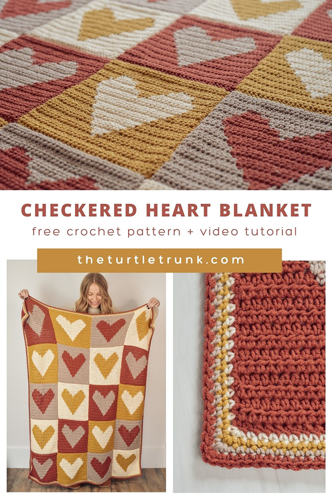 Crochet Checkered Heart Blanket.