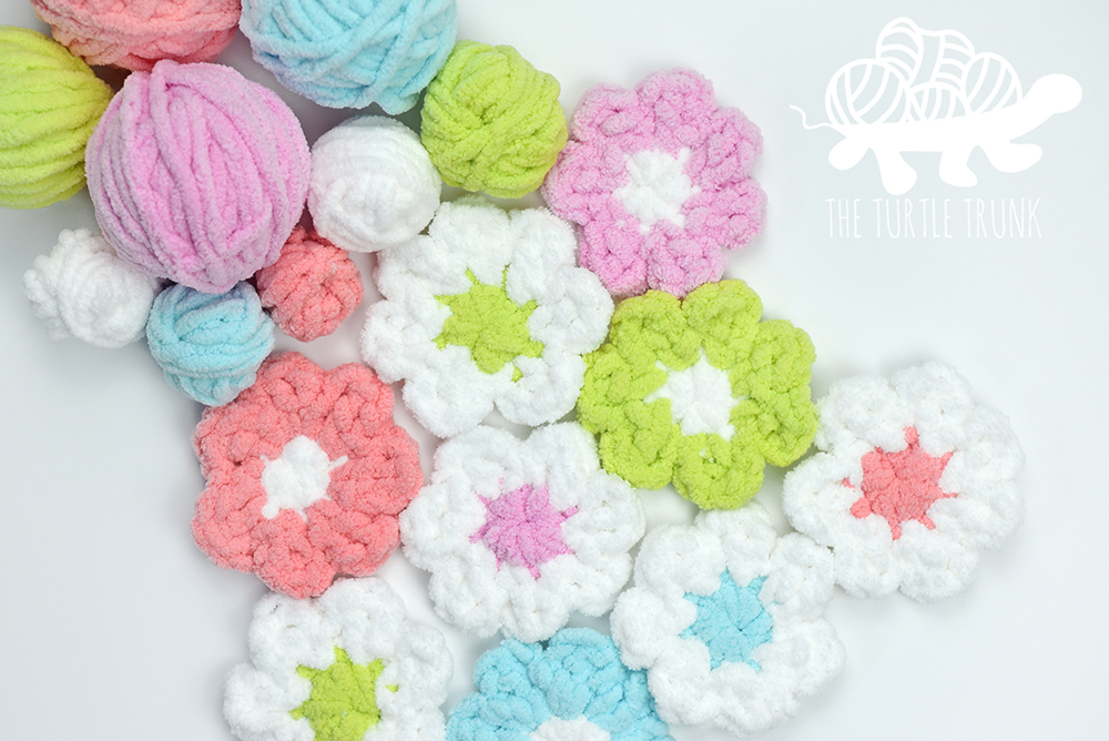 Crochet flower shaped facial pads.