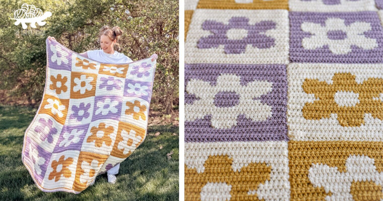 Checkered Flower Blanket Crochet Pattern
