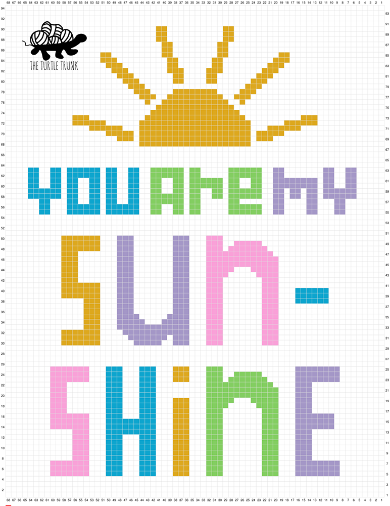 Crochet graph for the You Are My Sunshine Wall Hanging pattern by The Turtle Trunk.